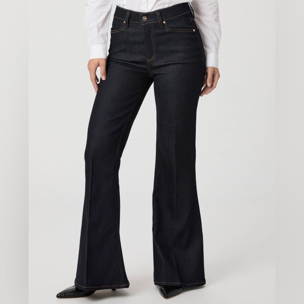Paige Women’s Charlie Flare Jean High Rise Kira Dark Blue Wide Jean 28 - Picture 3 of 12